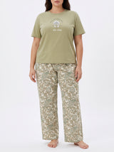 Ensemble Pyjama Femme Grande Taille Sauge & Pantalon Floral Beige