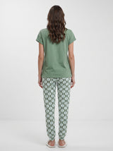 Ensemble Pyjama Femme Vert à Motif Lapin & Pantalon Fleuri