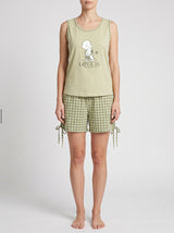 Ensemble Pyjama Femme Kaki à Motif Love & Short à Carreaux