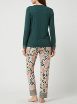 Ensemble Pyjama Femme Vert Forêt Boutonné & Pantalon Fleuri