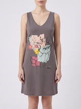 Robe de Nuit Femme Oversize Grise à Motif Chat