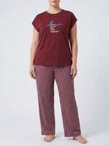 Ensemble Pyjama Femme Grande Taille Bordeaux & Pantalon Rayé Lilas