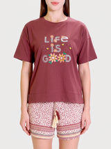 Ensemble Pyjama Femme Bordeaux Life Is Good & Short Imprimé