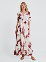 Robe Longue Femme Tie-Dye Bordeaux - Coupe Fluide
