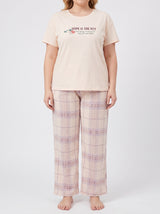 Ensemble Pyjama Femme Grande Taille Écru & Pantalon Carreaux Pastel