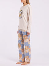 Ensemble Pyjama Femme Écru Snoopy & Pantalon Fleuri Bleu