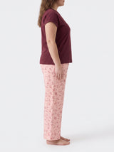 Ensemble Pyjama Femme Grande Taille Bordeaux & Pantalon Fleuri Rose