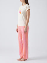 Ensemble Pyjama Femme Écru Fantaisie & Pantalon Rayé Rose