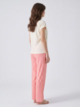 Ensemble Pyjama Femme Écru Fantaisie & Pantalon Rayé Rose