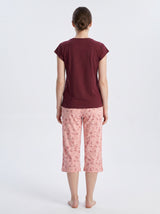 Ensemble Pyjama Femme Bordeaux & Pantacourt Fleuri Rose