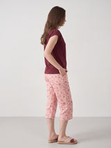 Ensemble Pyjama Femme Bordeaux & Pantacourt Fleuri Rose