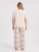 Ensemble Pyjama Femme Grande Taille Écru & Pantalon Carreaux Pastel