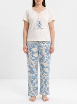 Ensemble Pyjama Femme Grande Taille Écru & Pantalon Floral Bleu