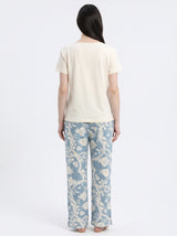 Ensemble Pyjama Femme Grande Taille Écru & Pantalon Floral Bleu