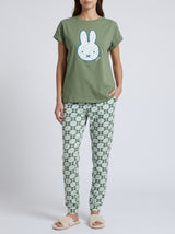 Ensemble Pyjama Femme Vert à Motif Lapin & Pantalon Fleuri