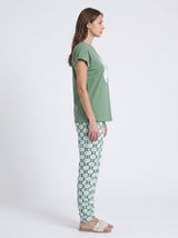 Ensemble Pyjama Femme Vert à Motif Lapin & Pantalon Fleuri
