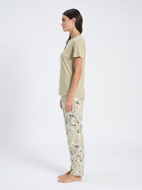 Ensemble Pyjama Femme Vert Sauge & Pantalon Floral Écru