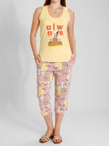 Ensemble Pyjama Femme Jaune à Motif Cartoon & Pantacourt Rose