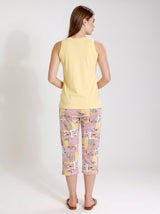 Ensemble Pyjama Femme Jaune à Motif Cartoon & Pantacourt Rose