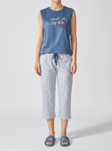 Ensemble Pyjama Femme Bleu & Pantacourt Imprimé Clair