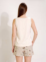 Ensemble Pyjama Femme Écru à Motif Cartoon & Short Imprimé