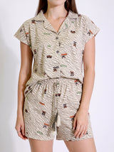 Ensemble Pyjama Femme Écru Imprimé & Short Coordonné