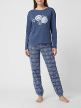 Ensemble Pyjama Femme Marine à Motifs Smiley & Pantalon Imprimé