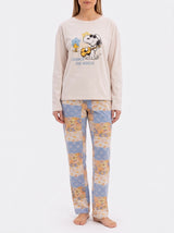 Ensemble Pyjama Femme Écru Snoopy & Pantalon Fleuri Bleu