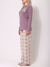 Ensemble Pyjama Femme Mauve & Pantalon à Carreaux