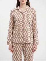 Ensemble Pyjama Femme Géométrique Beige - Chemise & Pantalon