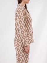 Ensemble Pyjama Femme Géométrique Beige - Chemise & Pantalon