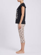 Ensemble Pyjama Femme Mafalda Noir & Pantacourt à Carreaux