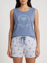 Ensemble Pyjama Femme Bleu Ardoise & Short Imprimé