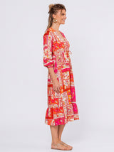 Robe Midi Femme Patchwork Fuchsia - Élégance Bohème