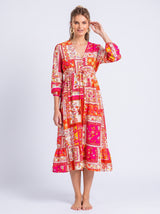 Robe Midi Femme Patchwork Fuchsia - Élégance Bohème