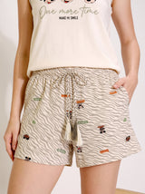 Ensemble Pyjama Femme Écru à Motif Cartoon & Short Imprimé