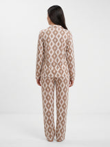 Ensemble Pyjama Femme Géométrique Beige - Chemise & Pantalon