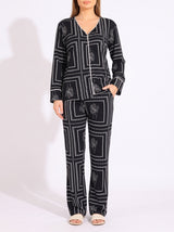Ensemble Pyjama Femme Géométrique Noir & Blanc - Chemise & Pantalon