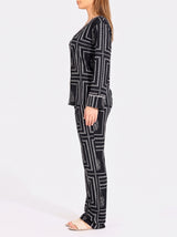 Ensemble Pyjama Femme Géométrique Noir & Blanc - Chemise & Pantalon