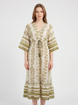Robe Midi Femme Feuillage Vert - Coupe Fluide & Taille Marquée