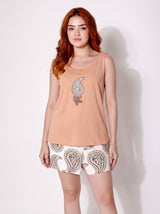 Ensemble Pyjama Femme Pêche & Short Motif Cachemire