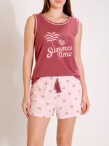 Ensemble Pyjama Femme Bordeaux Summer Time & Short Rose