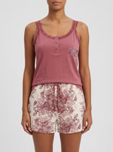 Ensemble Pyjama Femme Bordeaux Dentelle & Short Floral