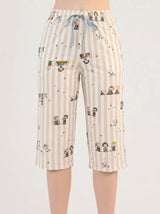 Ensemble Pyjama Femme Vert Sauge & Pantacourt Cartoon Rayé