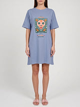 Robe de Nuit Femme Oversize Bleu Lavande à Motif Graphique