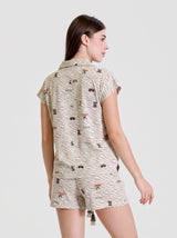 Ensemble Pyjama Femme Écru Imprimé & Short Coordonné