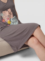 Robe de Nuit Femme Oversize Grise à Motif Chat
