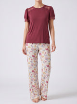 Ensemble Pyjama Femme Bordeaux & Pantalon Floral Blanc