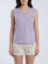 Ensemble Pyjama Femme Papillons Écru & Lilas avec Short Imprimé