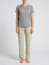 Ensemble Pyjama Femme Gris & Pantalon Floral Écru